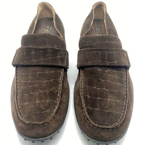 Born Alligator print Leather Driving shoes Shoe Sz 8.5 M /W Brown Loafer unisex - Picture 1 of 9